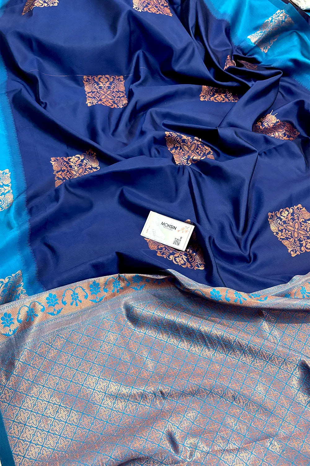 Navy Blue and Firozi Zari Silk Banarasi Saree