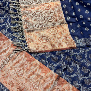 Navy Blue and Gold Zari Border Cotton Silk Banarasi Suit