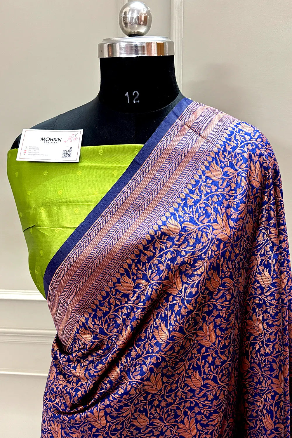 Navy Blue and Pista Banarasi Silk Saree