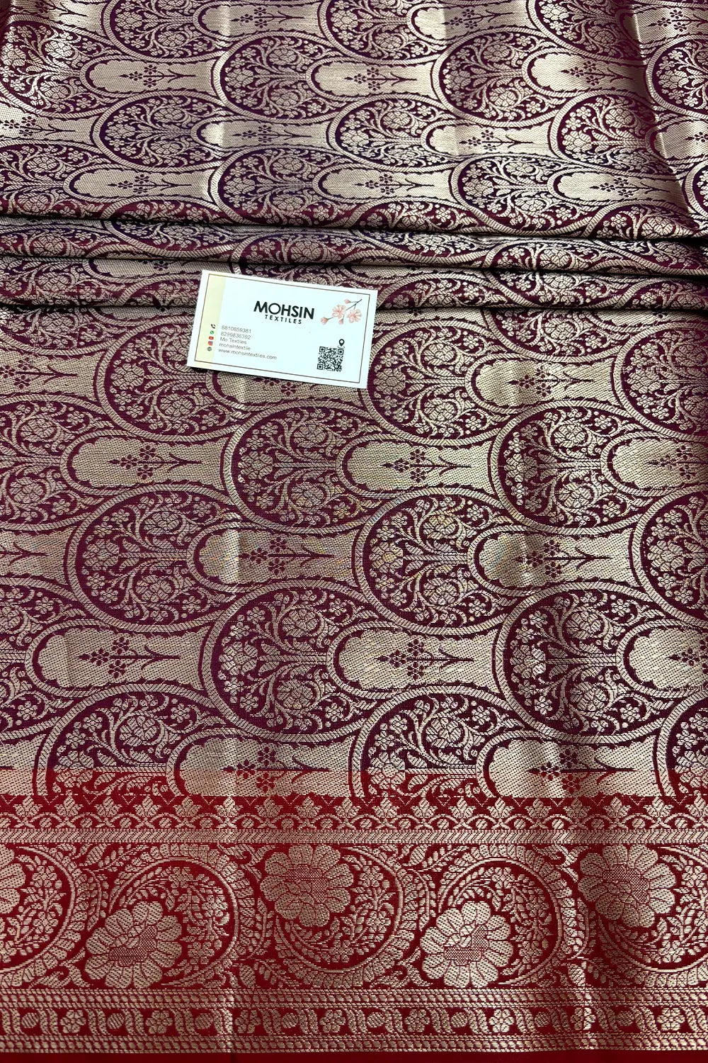 Navy Blue and Wine  Zari Semi Katan Silk Banarasi Saree