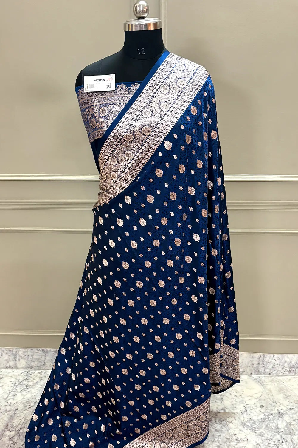Navy Blue Chunni Munni Buti Katan Silk Banarasi Saree