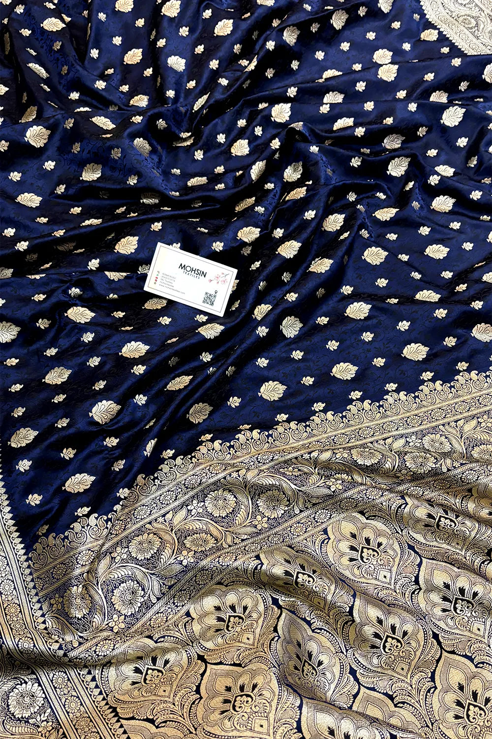 Navy Blue Chunni Munni Buti Katan Silk Banarasi Saree