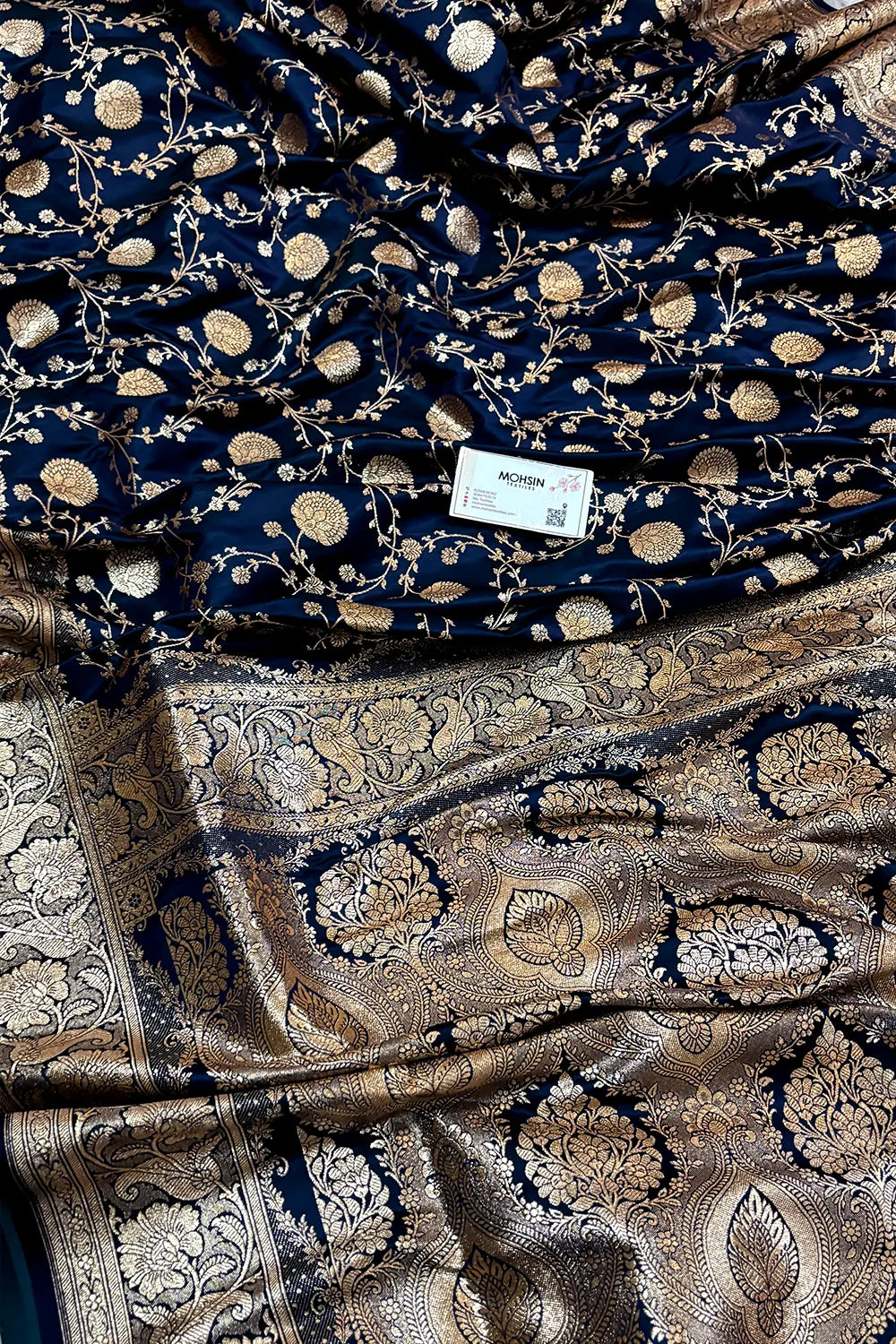 Navy Blue Churmuri Jaal Katan Silk Banarasi Saree