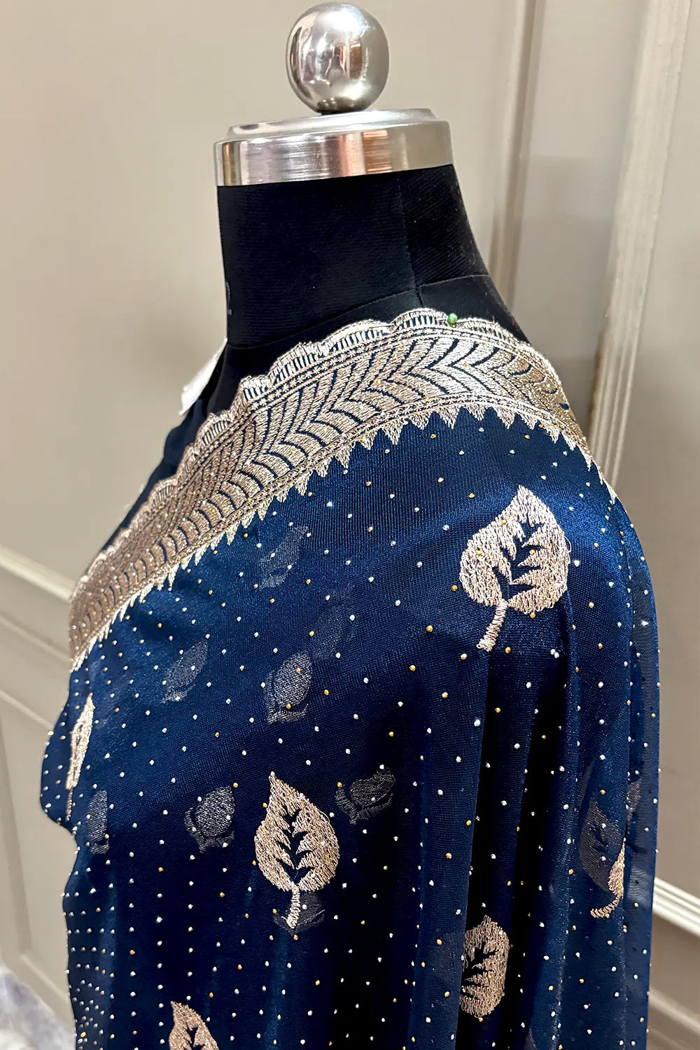 Navy Blue Embordiery Siroski Work Silk Saree