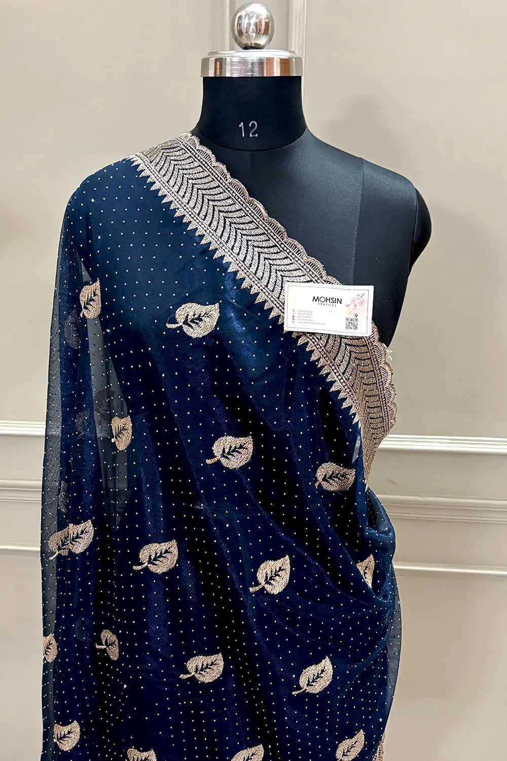 Navy Blue Embordiery Siroski Work Silk Saree