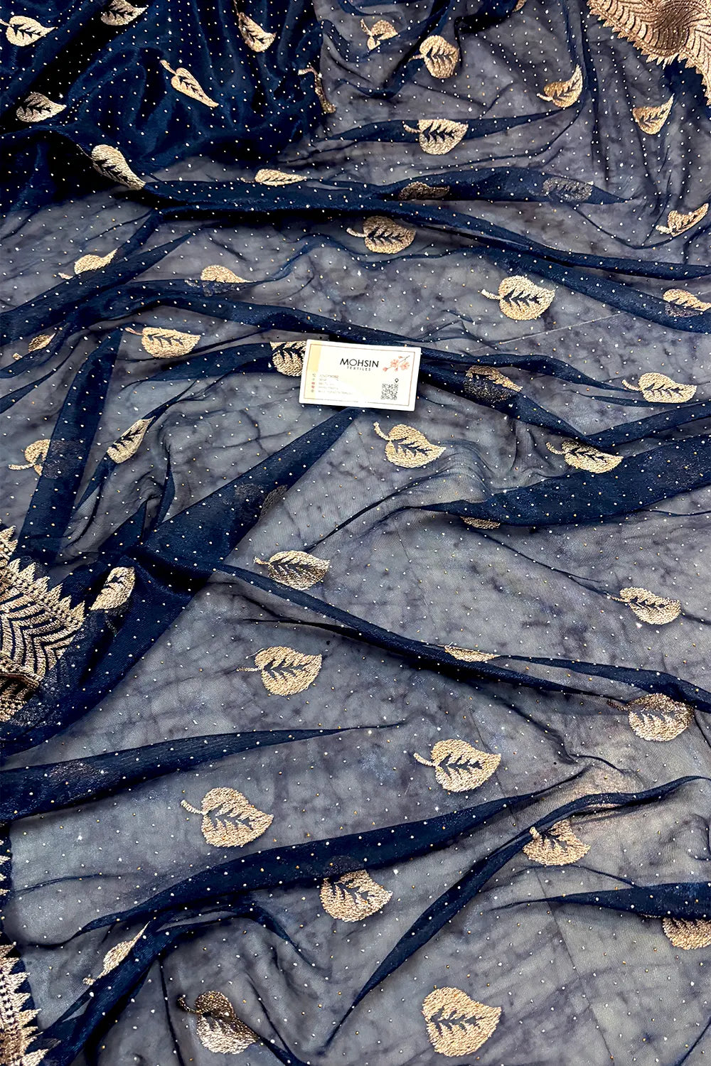 Navy Blue Embordiery Siroski Work Silk Saree
