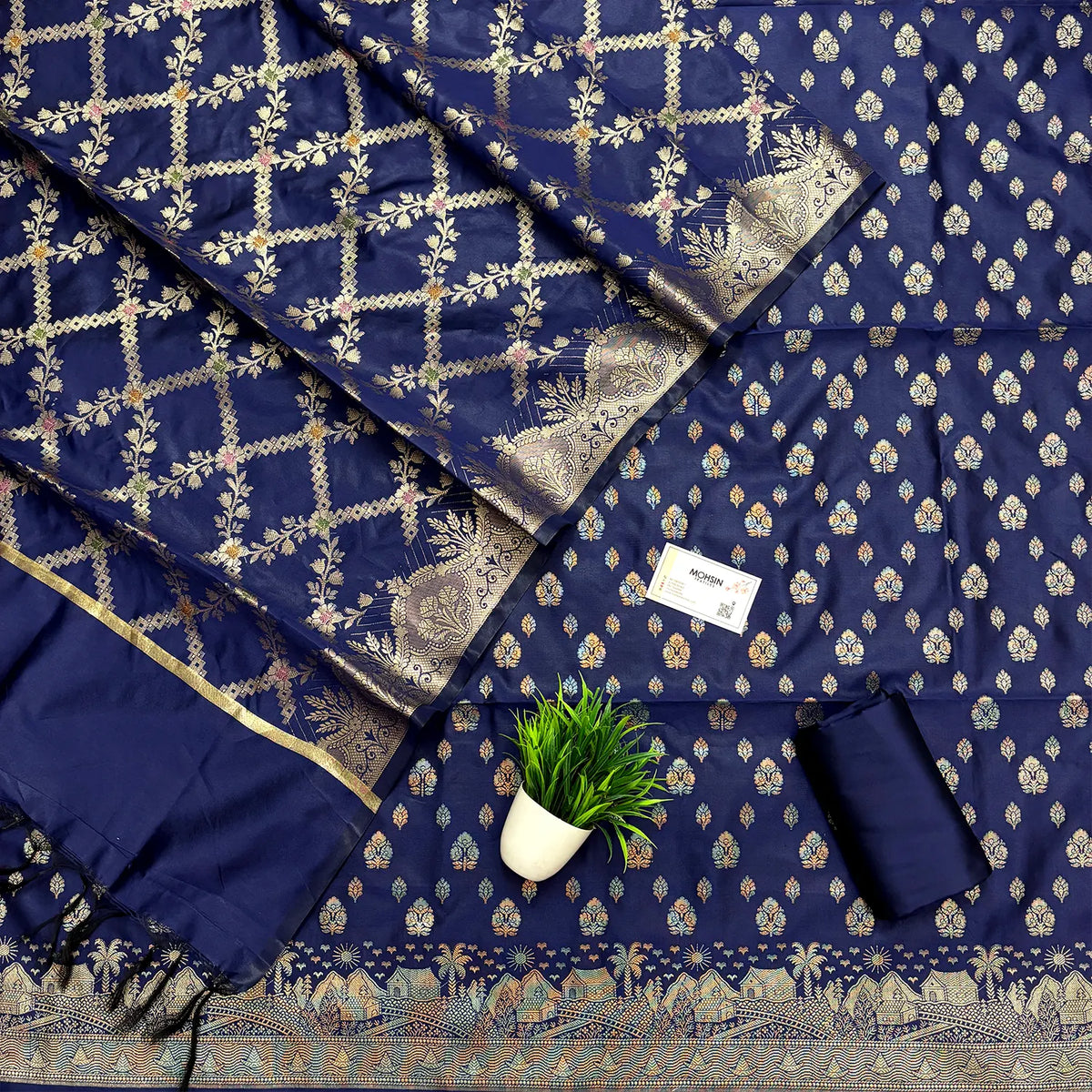 Navy Blue Nai Basti Banarasi Silk Suit
