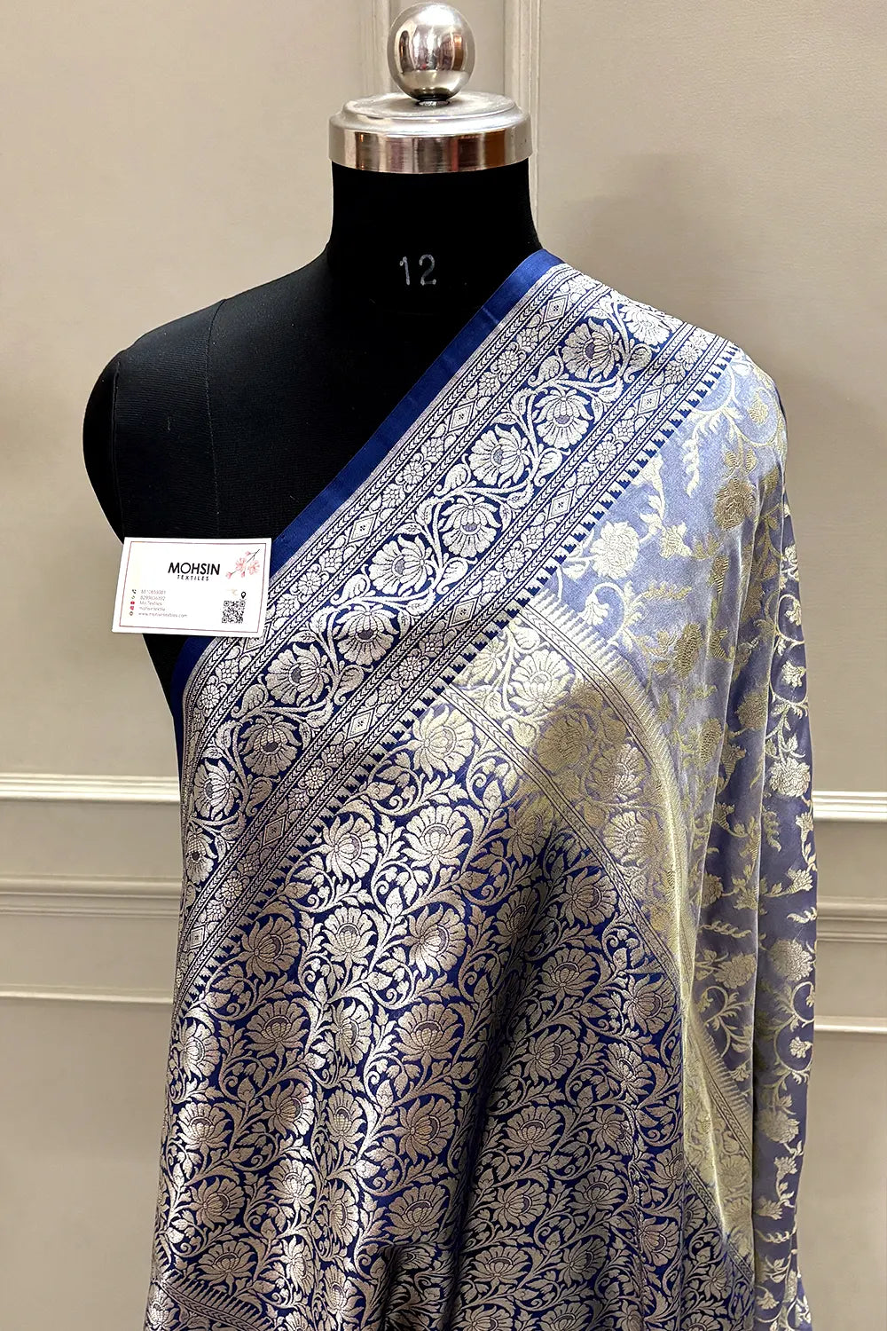 Navy Blue Gulabi Jaal Katan Silk Banarasi Saree
