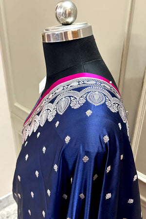 Navy Blue Jadi Buti Katan Silk Banarasi Saree