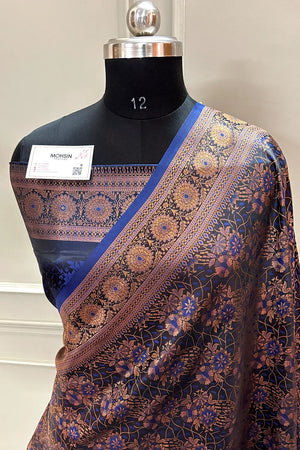 Navy Blue Jamdani Banarasi Silk Saree