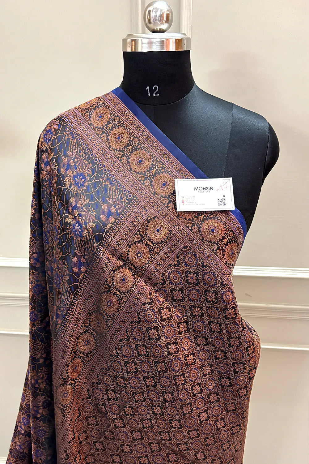 Navy Blue Jamdani Banarasi Silk Saree