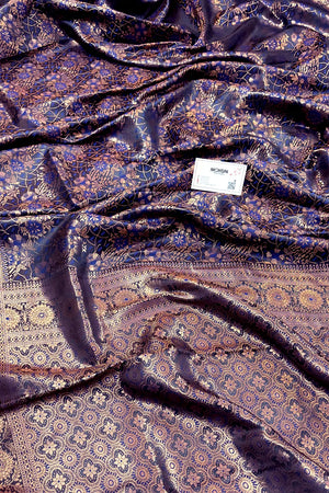 Navy Blue Jamdani Banarasi Silk Saree