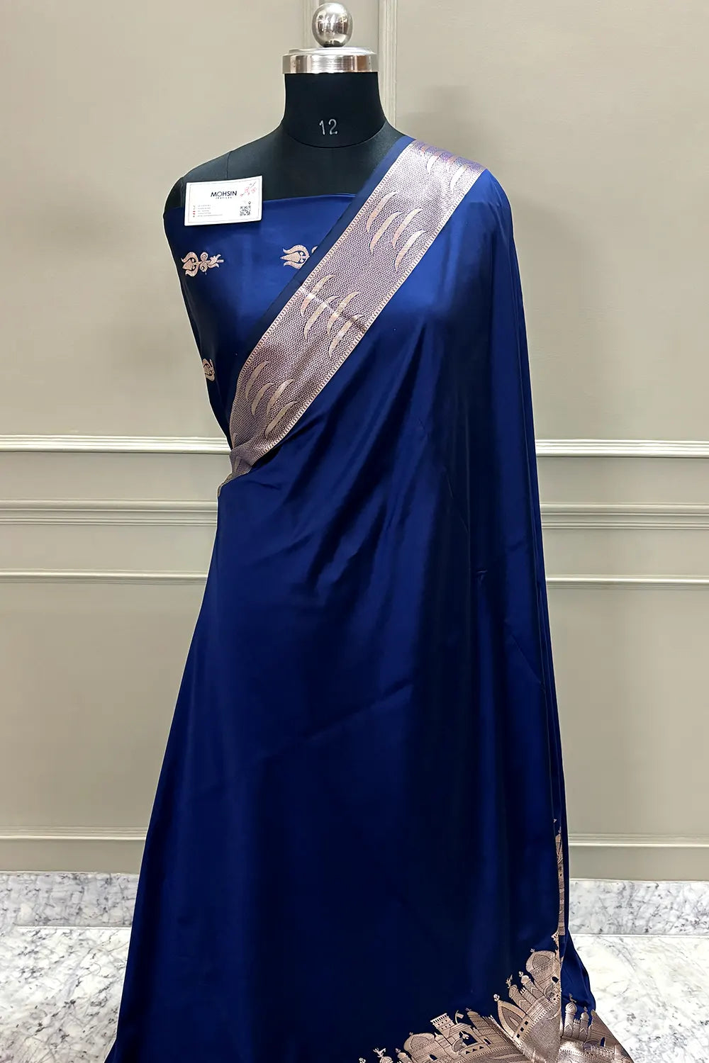 Navy Blue Kalyug Plain Satin Silk Banarasi Saree