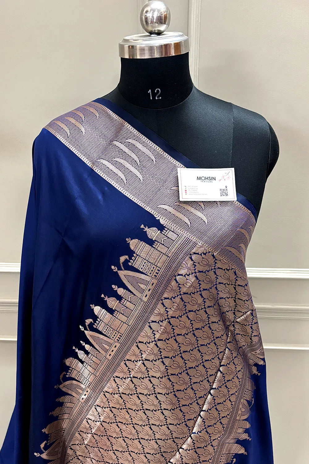 Navy Blue Kalyug Plain Satin Silk Banarasi Saree