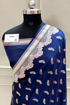 Navy Blue Kanak Buti Katan Silk Banarasi Saree