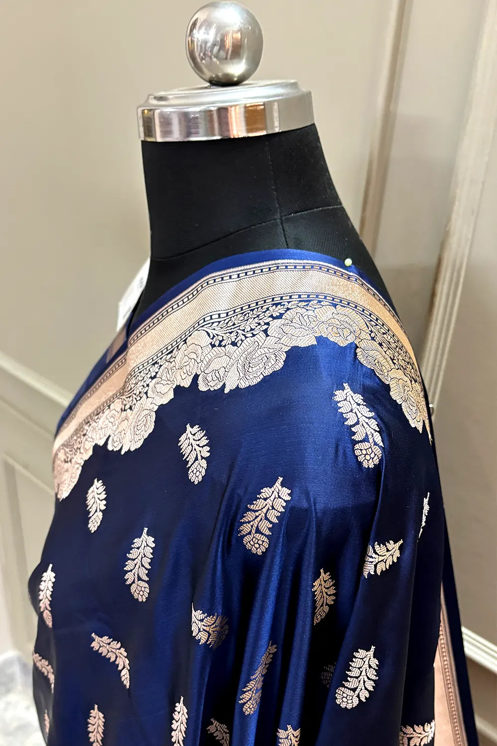 Navy Blue Kanak Buti Katan Silk Banarasi Saree