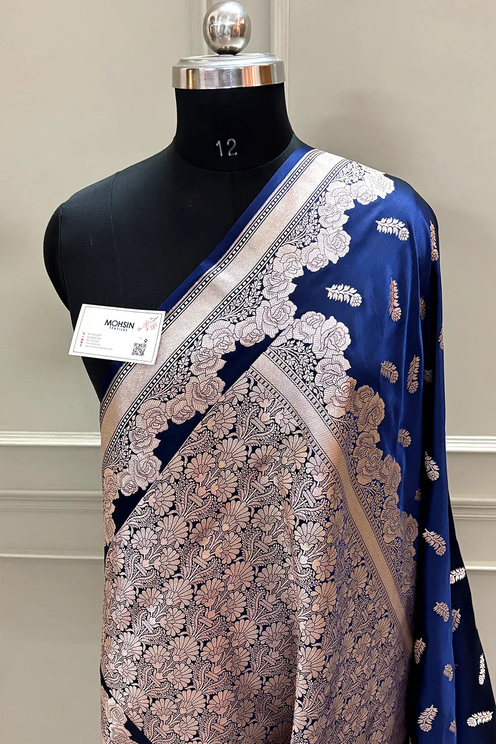 Navy Blue Kanak Buti Katan Silk Banarasi Saree