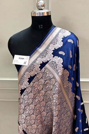 Navy Blue Kanak Buti Katan Silk Banarasi Saree
