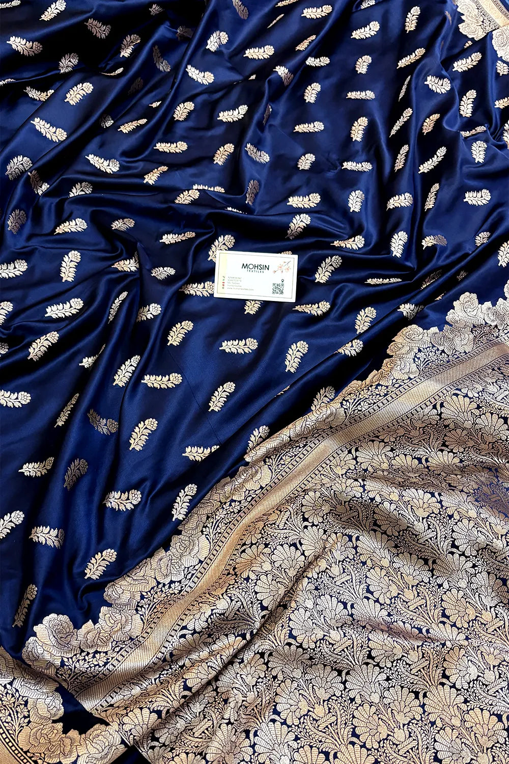 Navy Blue Kanak Buti Katan Silk Banarasi Saree