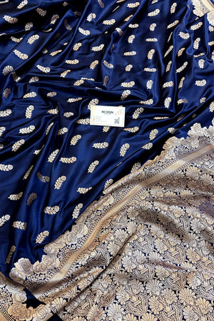 Navy Blue Kanak Buti Katan Silk Banarasi Saree