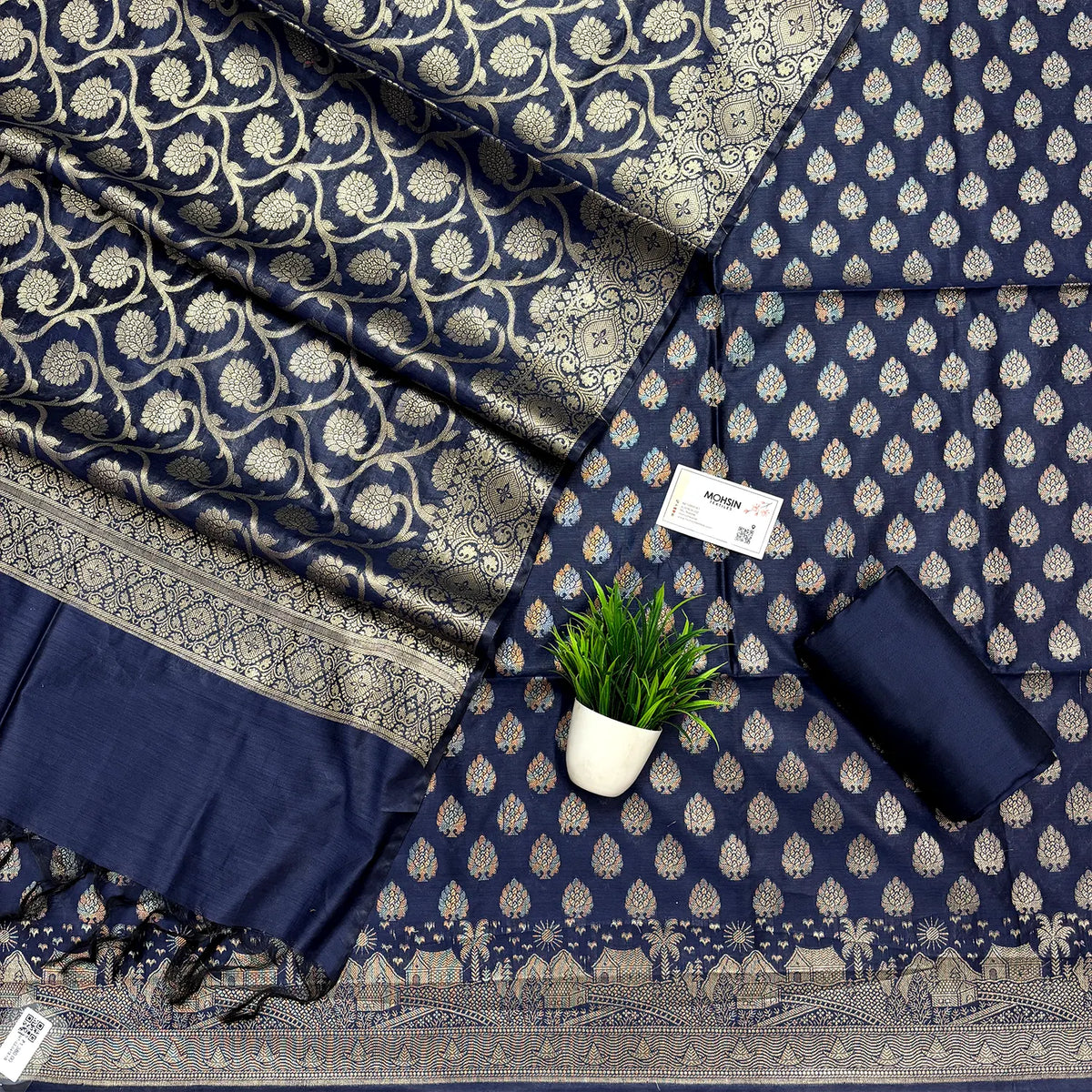 Navy Blue Kashi Sunrise Banarasi Silk Suit