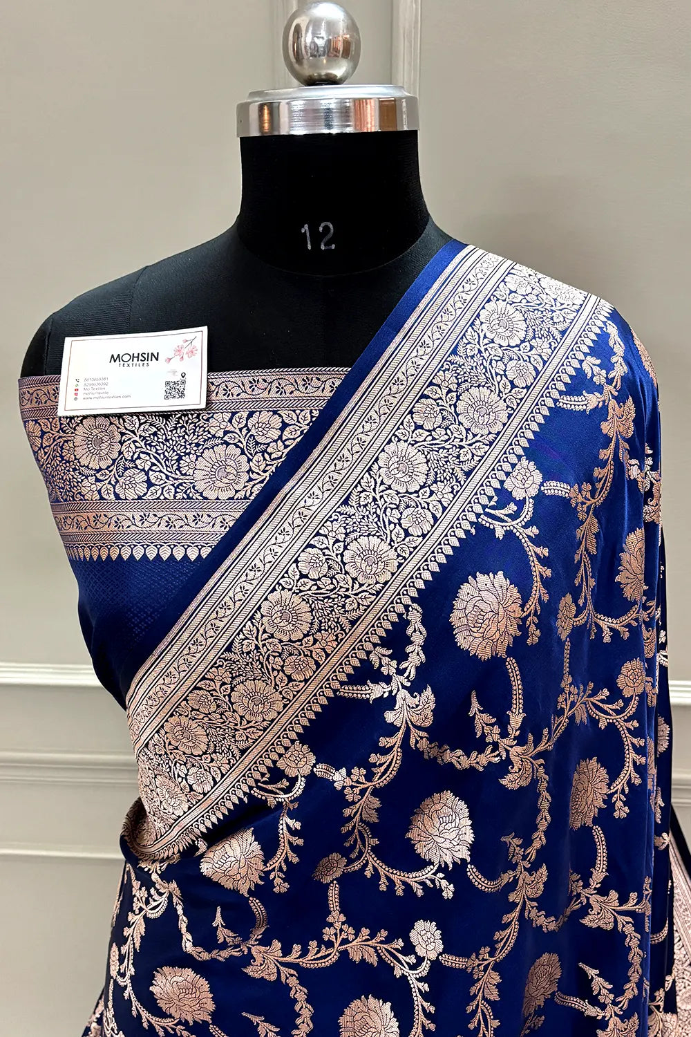 Navy Blue Laabela Jaal Katan Silk Banarasi Saree