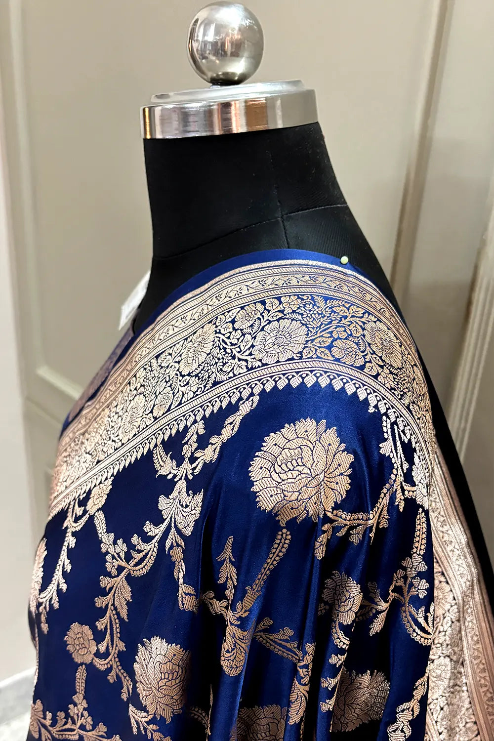 Navy Blue Laabela Jaal Katan Silk Banarasi Saree