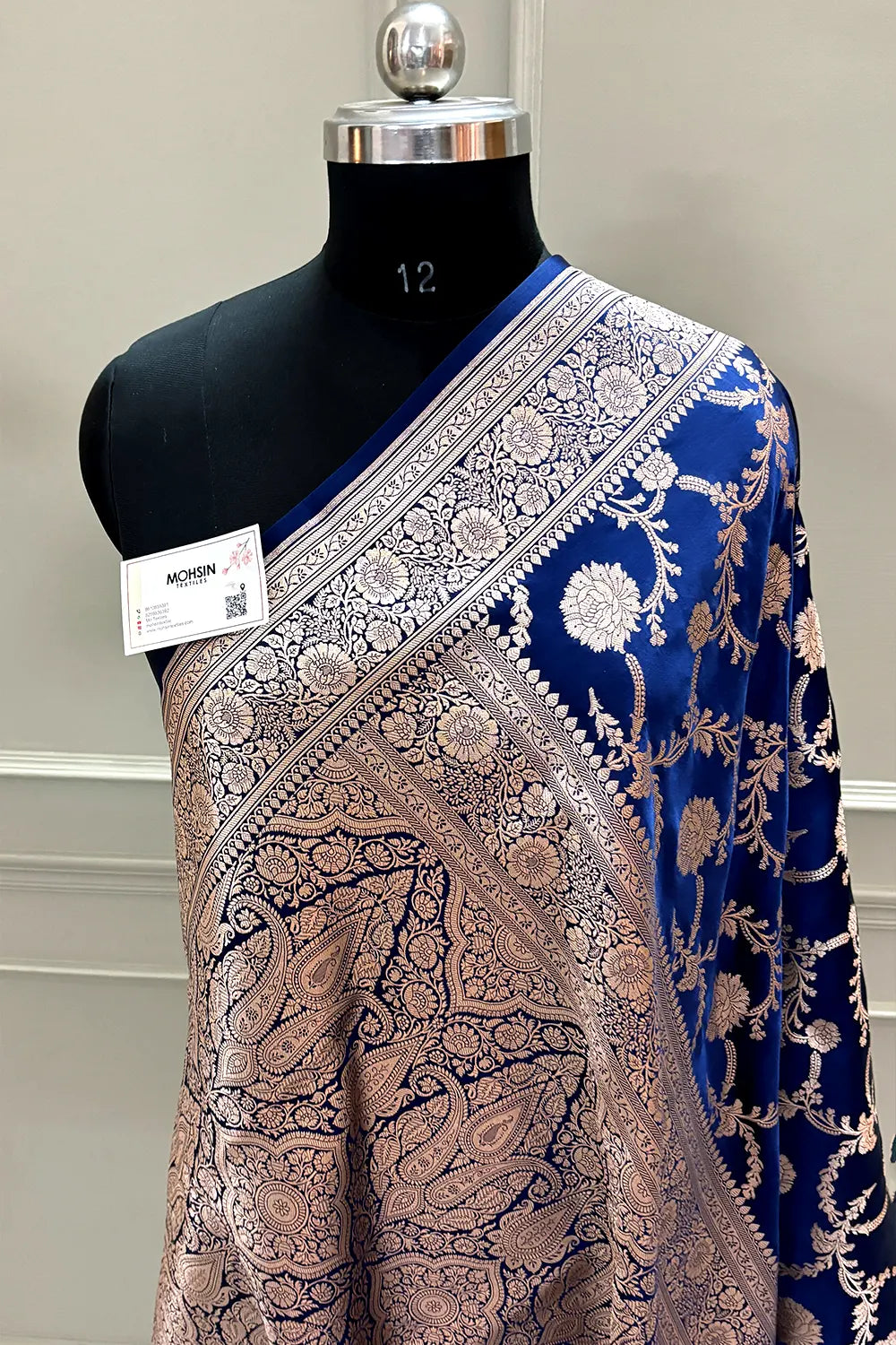 Navy Blue Laabela Jaal Katan Silk Banarasi Saree