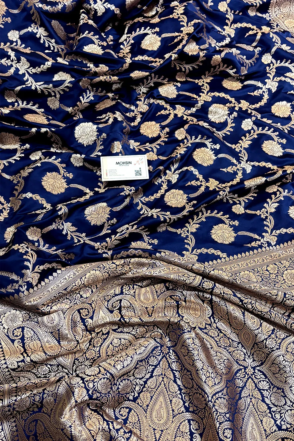 Navy Blue Laabela Jaal Katan Silk Banarasi Saree