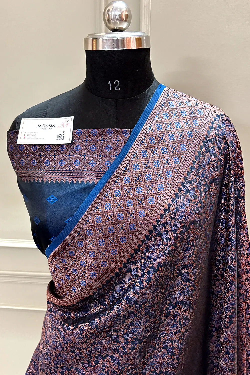 Navy Blue Pashmina Banarasi Silk Saree