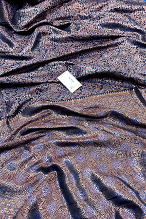 Navy Blue Pashmina Banarasi Silk Saree