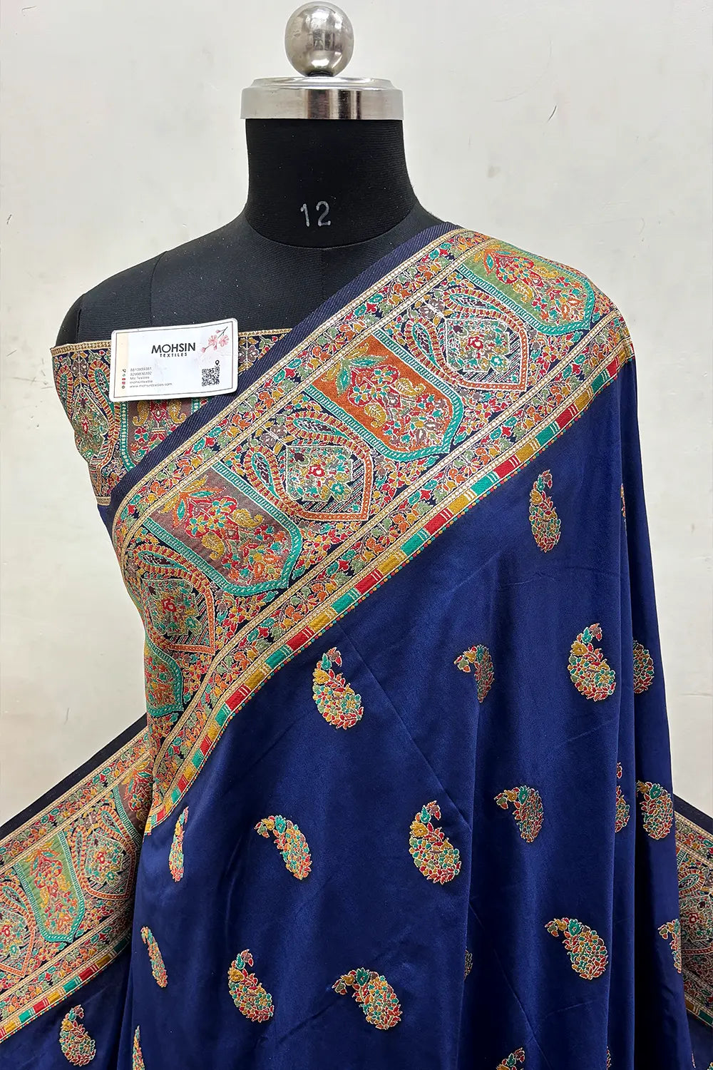 Navy Blue Pashmina Silk Banarasi Saree