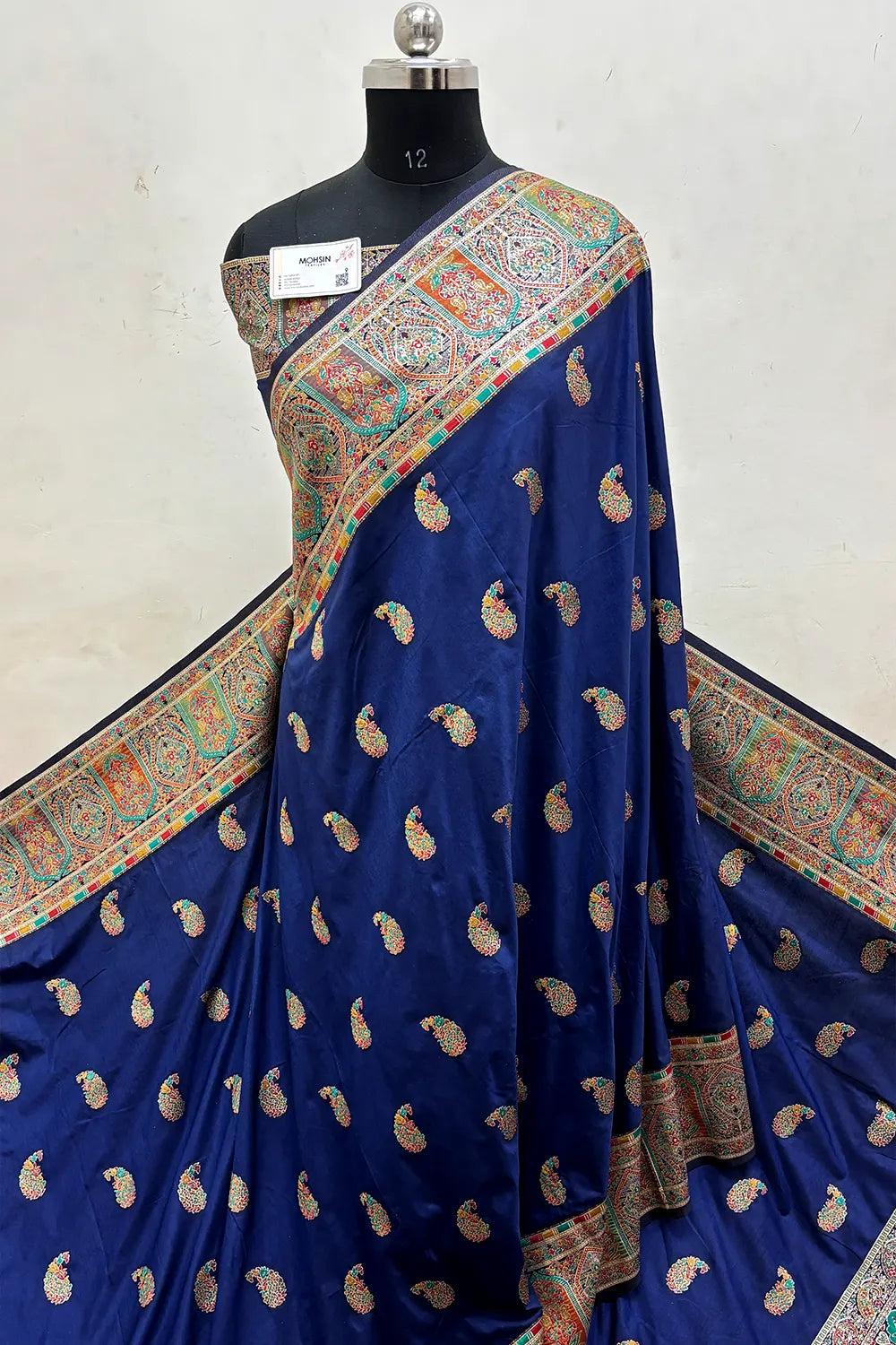 Navy Blue Pashmina Silk Banarasi Saree