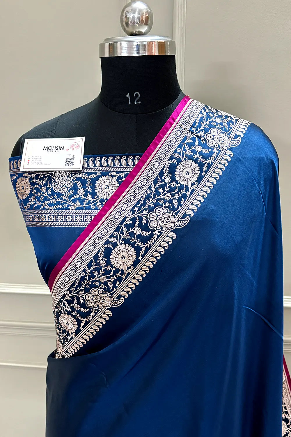 Navy Blue Plain Katan Silk Banarasi Saree