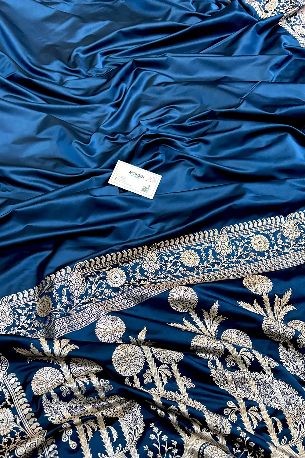 Navy Blue Plain Katan Silk Banarasi Saree