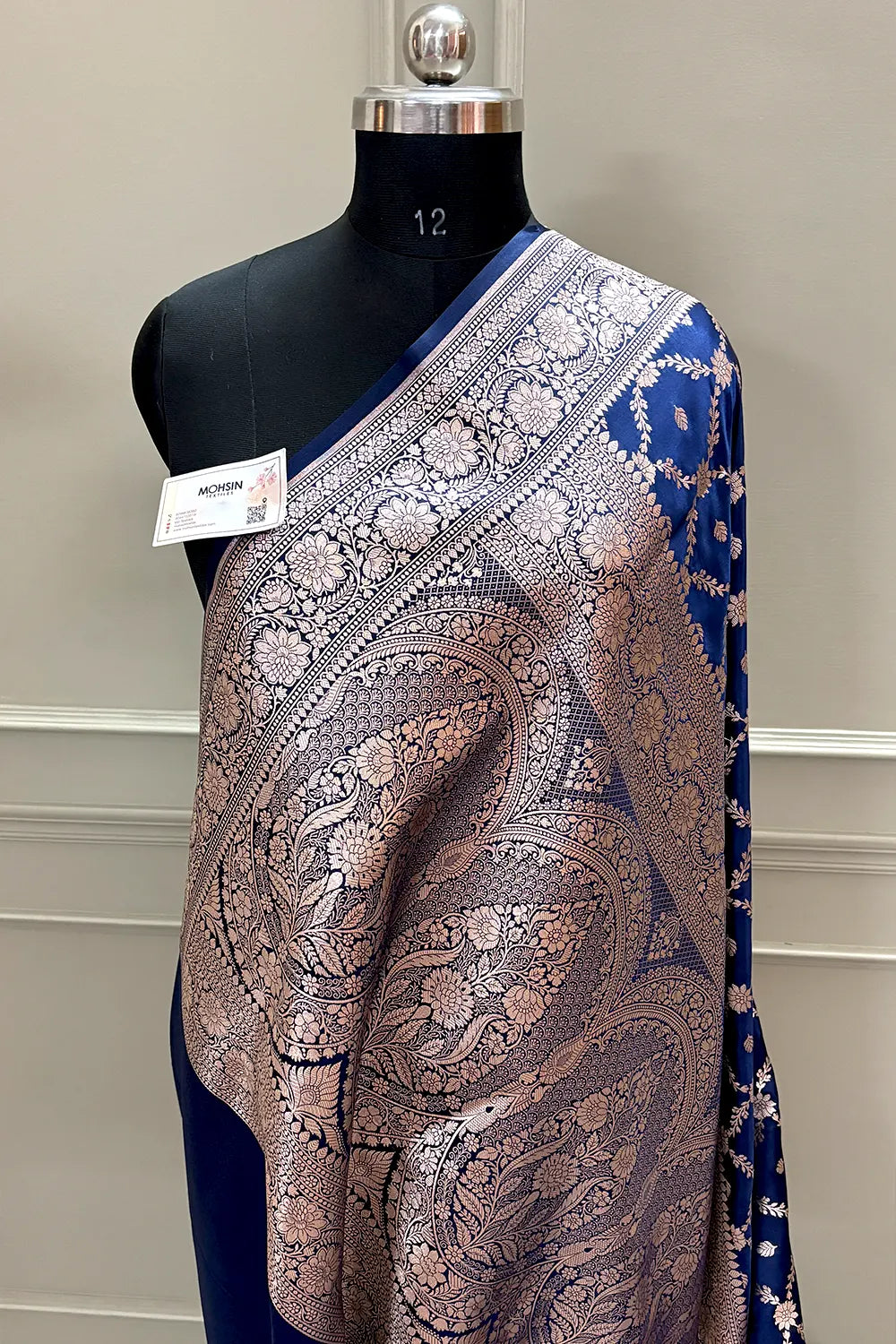 Navy Blue Qaidi Buti Katan Silk Banarasi Saree