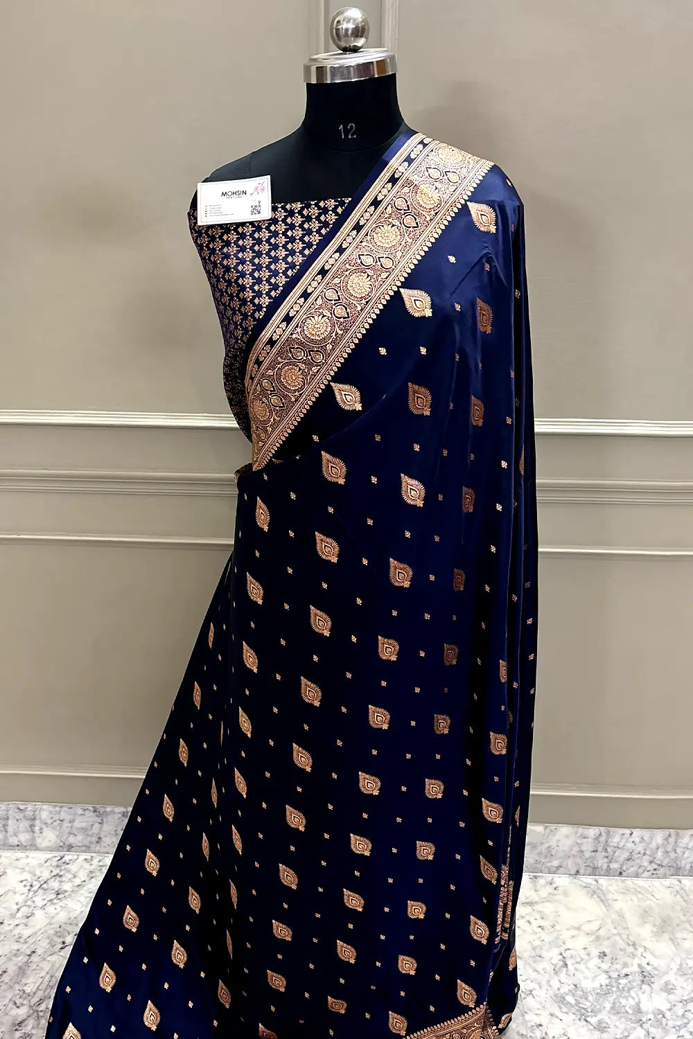 Navy Blue Queen Buti Katan Silk Banarasi Saree