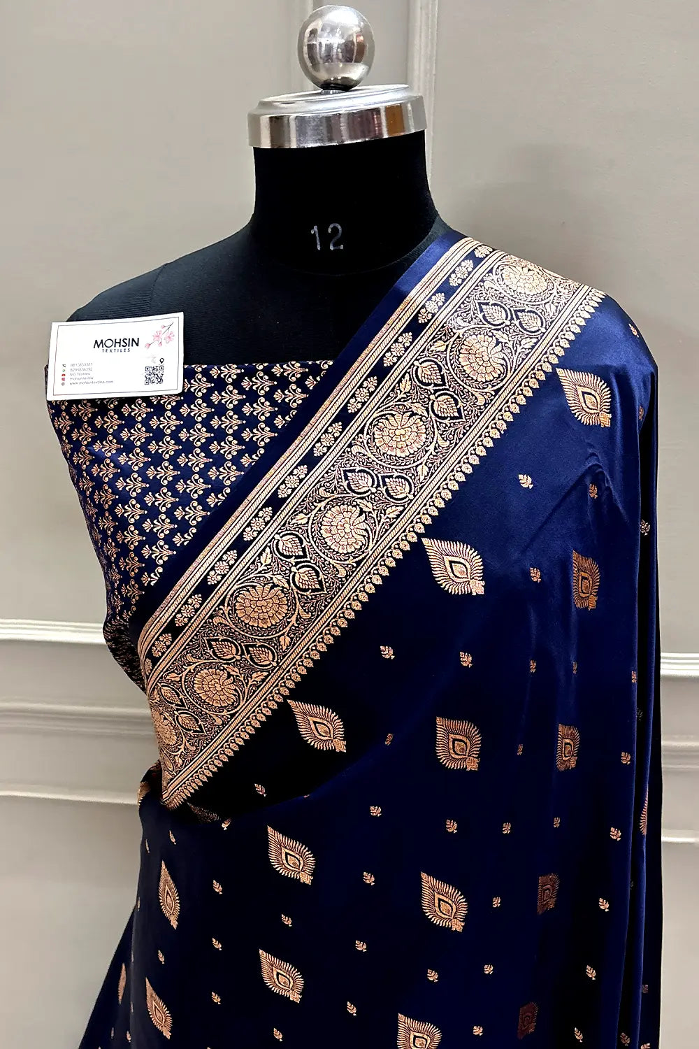 Navy Blue Queen Buti Katan Silk Banarasi Saree