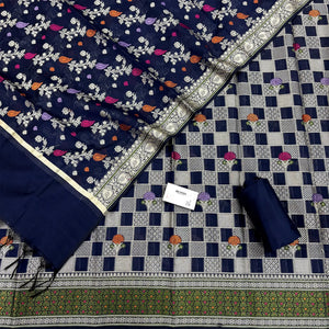 Navy Blue Resham Banarasi Silk Suit
