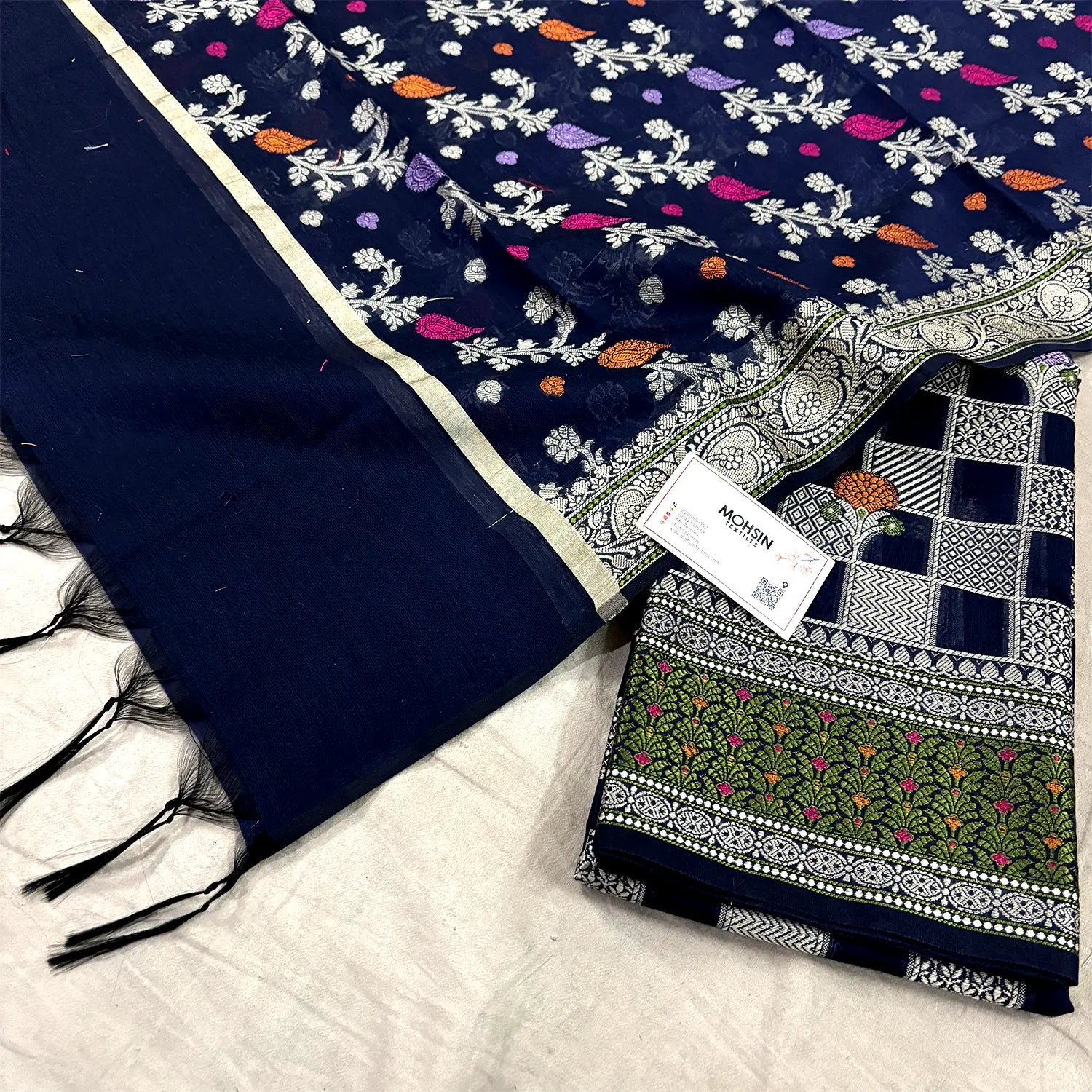 Navy Blue Resham Banarasi Silk Suit