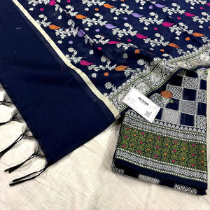 Navy Blue Resham Banarasi Silk Suit