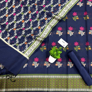 Navy Blue Resham Banarasi Silk Suit