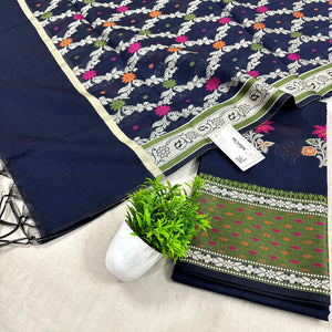 Navy Blue Resham Banarasi Silk Suit