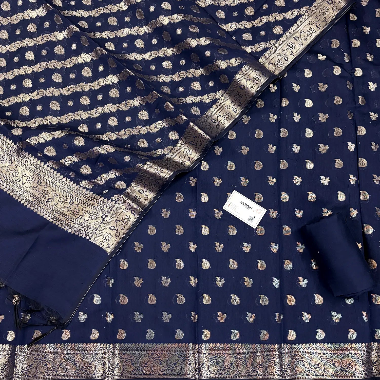Navy Blue Resham Banarasi Silk Suit