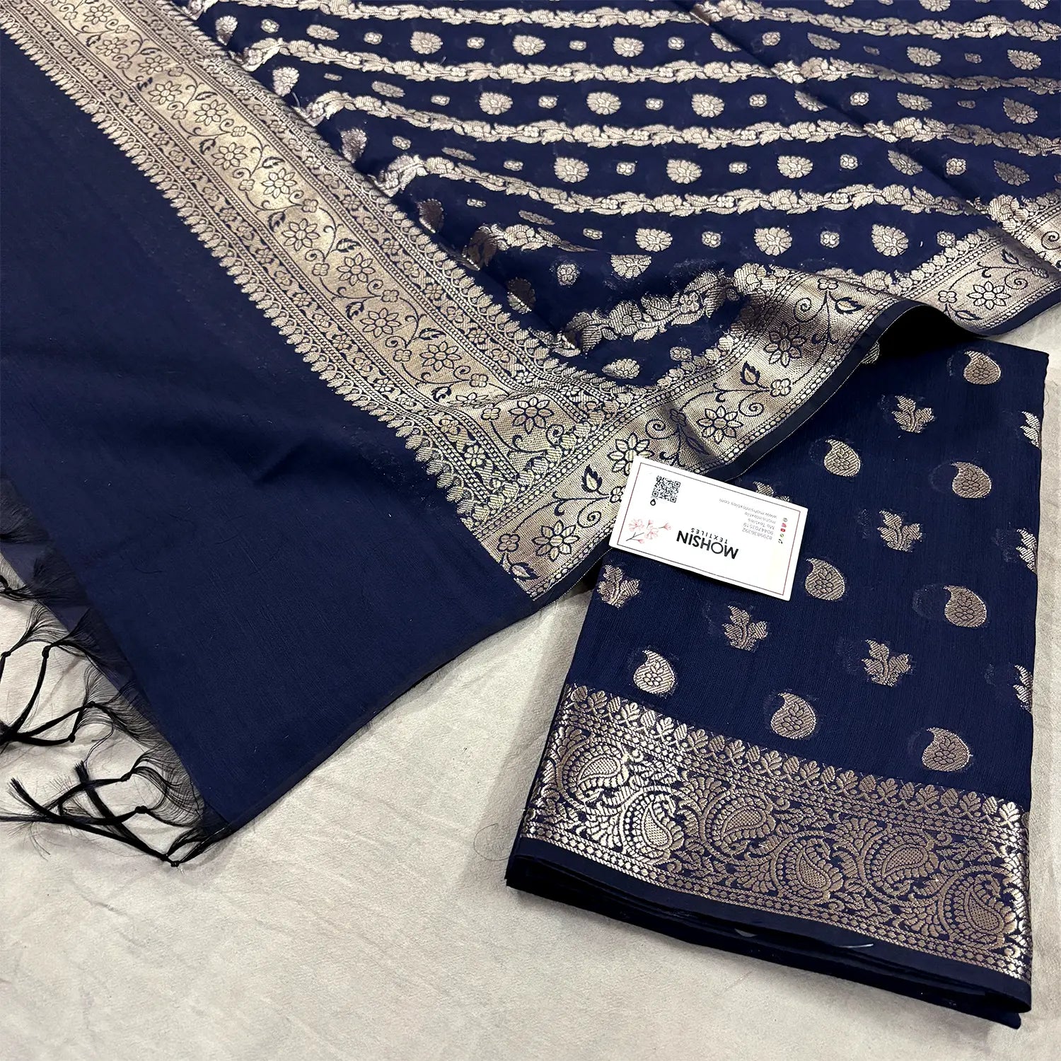 Navy Blue Resham Banarasi Silk Suit