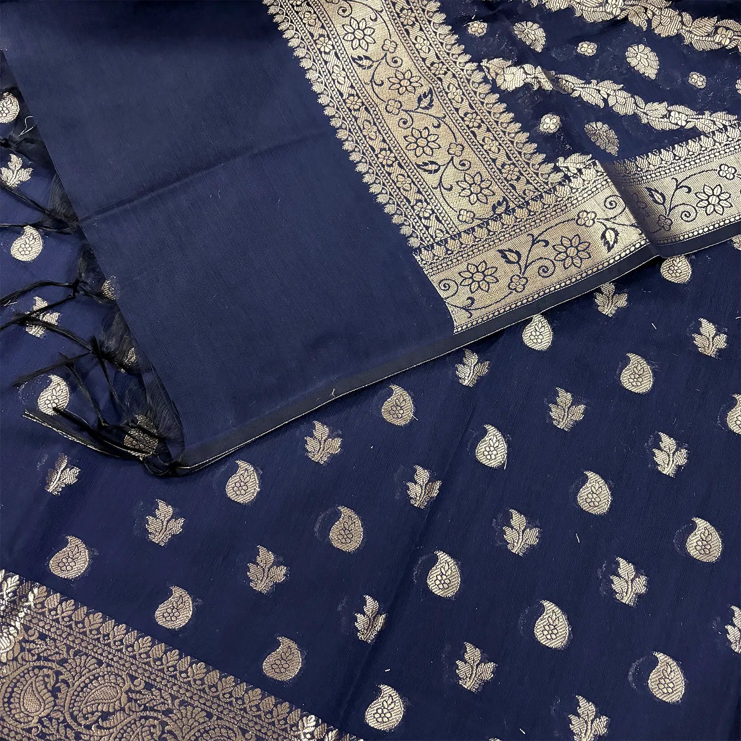 Navy Blue Resham Banarasi Silk Suit