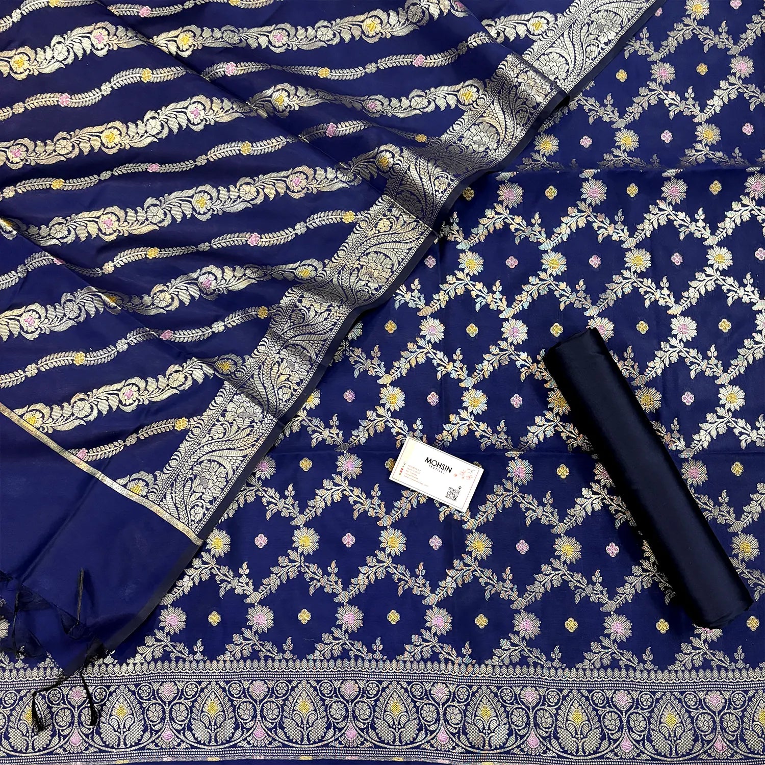 Navy Blue Resham Banarasi Silk Suit