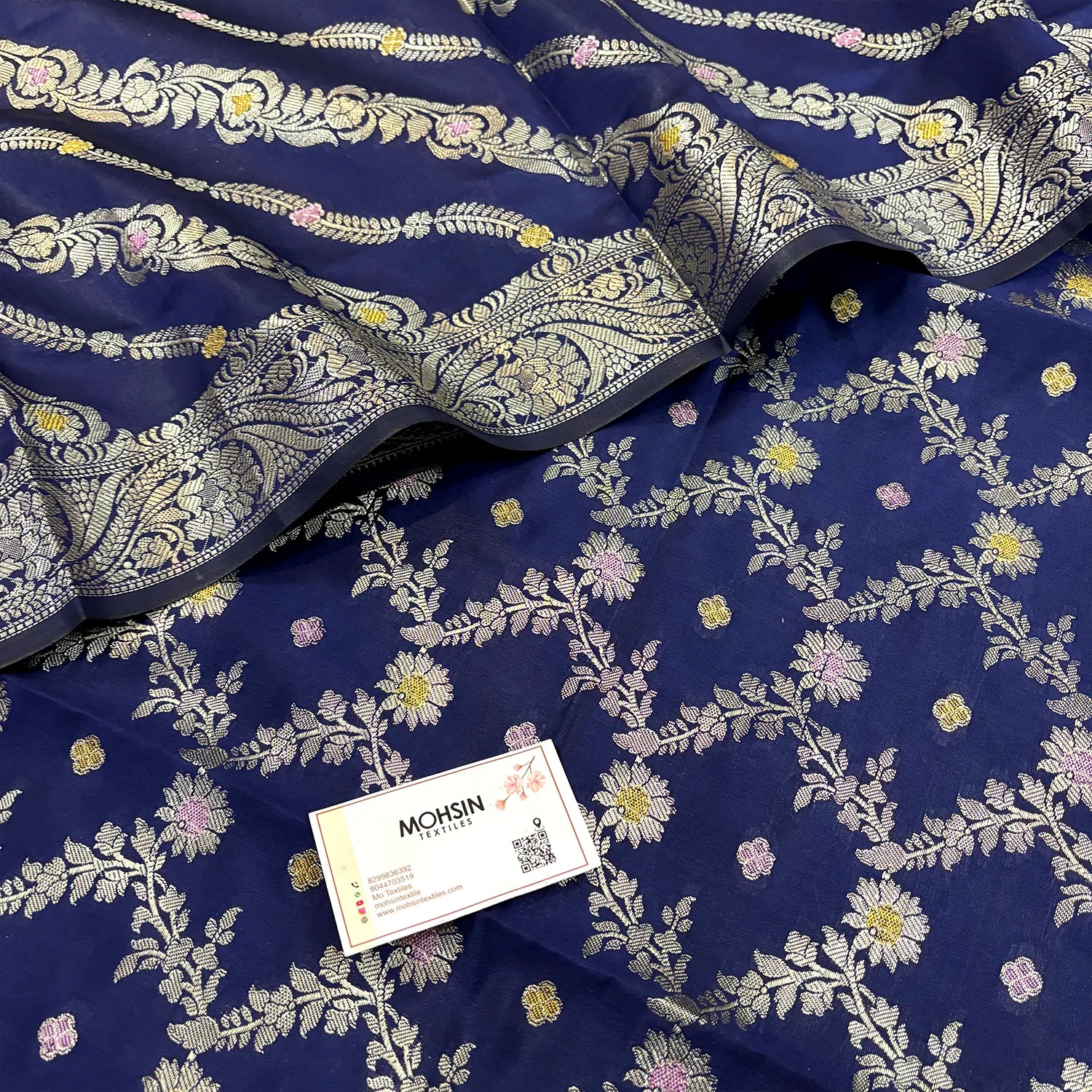 Navy Blue Resham Banarasi Silk Suit