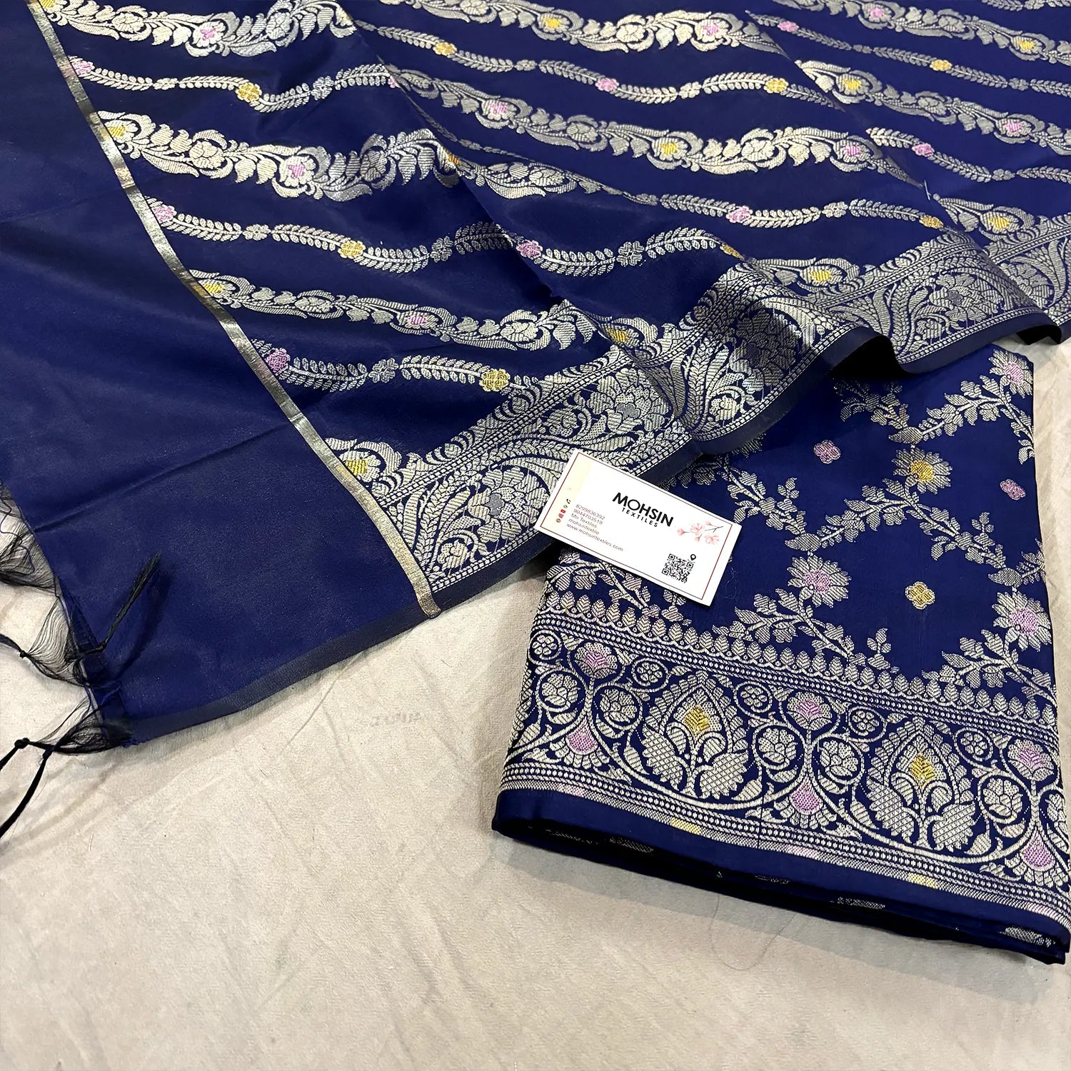 Navy Blue Resham Banarasi Silk Suit