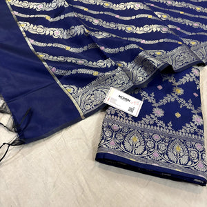 Navy Blue Resham Banarasi Silk Suit
